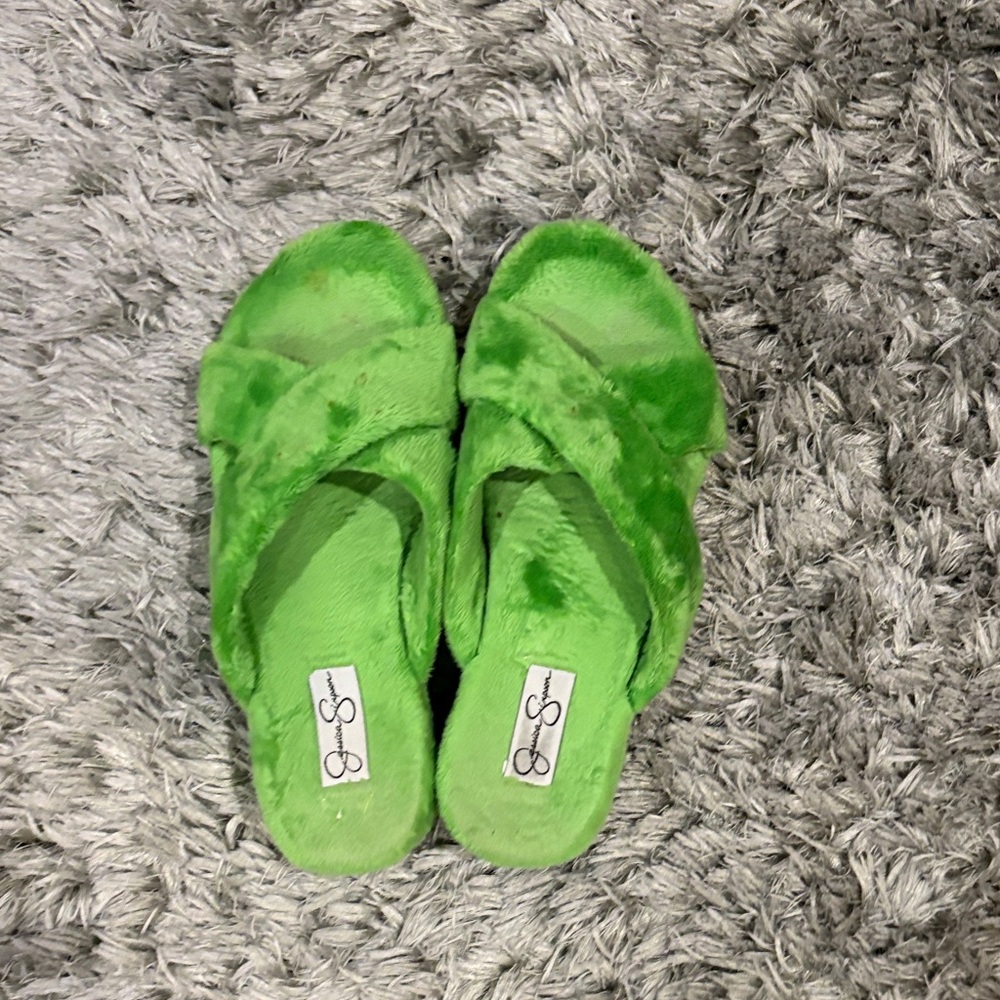 Jessica Simpson Green Fuzzy Slippers